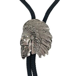 Vintage Siskiyou 1994 Bolo Tie Indian Chief Head Pewter, Adjustable Southwestern